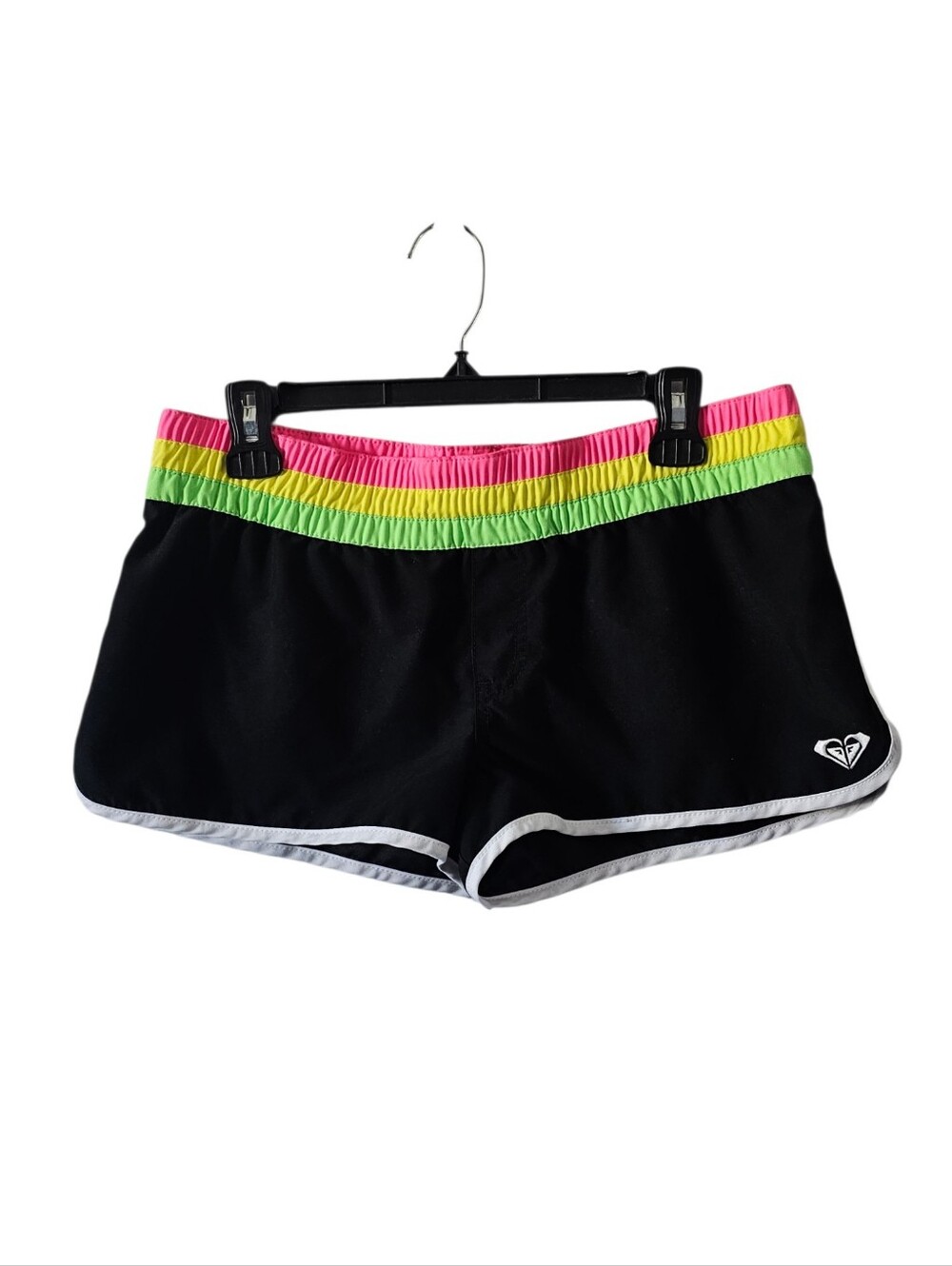 Roxy Vintage Y2K Board Shorts Swim Size 9/11 Black Neon Pink Yellow Coverup